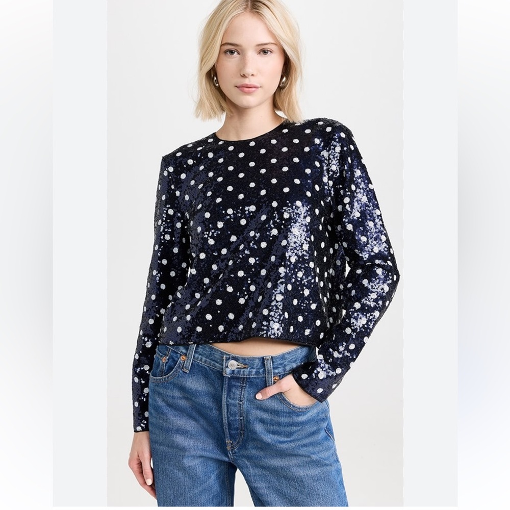 FRNCH Paris Black & White Sequined Blouse